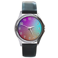 Blue And Pink Colors On A Pattern Round Metal Watch