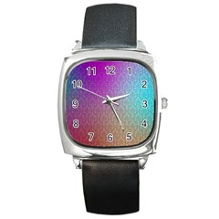 Blue And Pink Colors On A Pattern Square Metal Watch