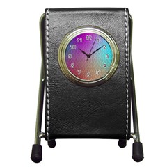 Blue And Pink Colors On A Pattern Pen Holder Desk Clocks