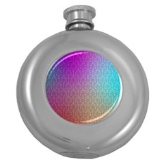 Blue And Pink Colors On A Pattern Round Hip Flask (5 Oz)