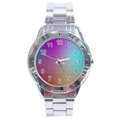 Blue And Pink Colors On A Pattern Stainless Steel Analogue Watch