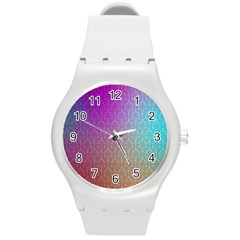 Blue And Pink Colors On A Pattern Round Plastic Sport Watch (m) by Amaryn4rt