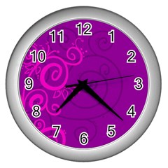 Floraly Swirlish Purple Color Wall Clocks (silver) 