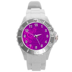 Floraly Swirlish Purple Color Round Plastic Sport Watch (l) by Amaryn4rt