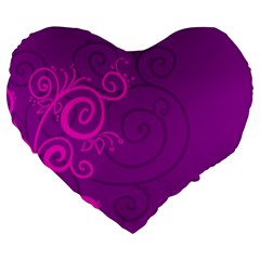 Floraly Swirlish Purple Color Large 19  Premium Heart Shape Cushions