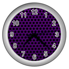 Dark Purple Metal Mesh With Round Holes Texture Wall Clocks (silver) 