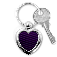 Dark Purple Metal Mesh With Round Holes Texture Key Chains (heart)  by Amaryn4rt