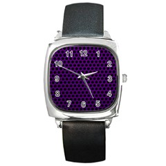 Dark Purple Metal Mesh With Round Holes Texture Square Metal Watch by Amaryn4rt