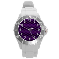 Dark Purple Metal Mesh With Round Holes Texture Round Plastic Sport Watch (l) by Amaryn4rt