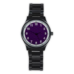 Dark Purple Metal Mesh With Round Holes Texture Stainless Steel Round Watch by Amaryn4rt