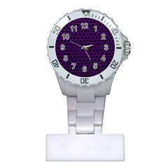 Dark Purple Metal Mesh With Round Holes Texture Plastic Nurses Watch by Amaryn4rt