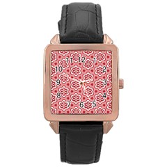 Floral Abstract Pattern Rose Gold Leather Watch  by Amaryn4rt