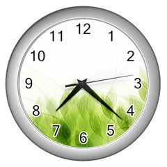 Green Leaves Pattern Wall Clocks (silver)  by Amaryn4rt