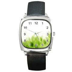 Green Leaves Pattern Square Metal Watch