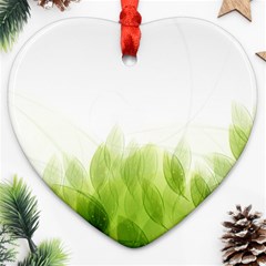 Green Leaves Pattern Heart Ornament (Two Sides)