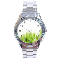 Green Leaves Pattern Stainless Steel Analogue Watch