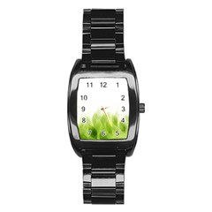 Green Leaves Pattern Stainless Steel Barrel Watch