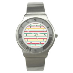 Papel De Envolver Hooray Circus Stripe Red Pink Dot Stainless Steel Watch by Amaryn4rt