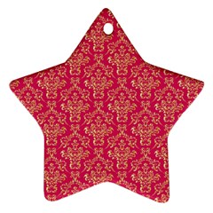 Damask Background Gold Star Ornament (two Sides)