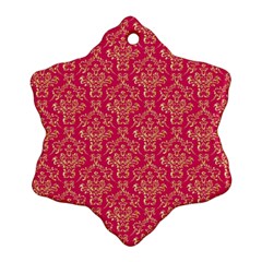 Damask Background Gold Snowflake Ornament (two Sides)