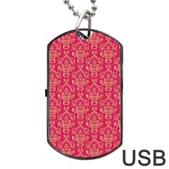 Damask Background Gold Dog Tag Usb Flash (two Sides)