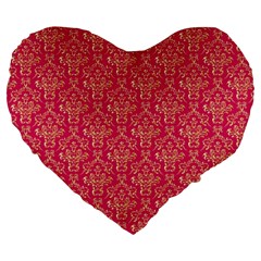 Damask Background Gold Large 19  Premium Heart Shape Cushions