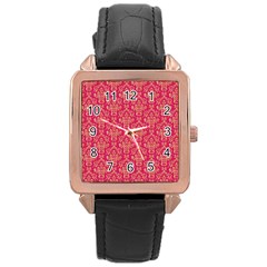 Damask Background Gold Rose Gold Leather Watch  by Amaryn4rt