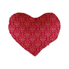 Damask Background Gold Standard 16  Premium Flano Heart Shape Cushions