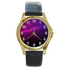 Purple Wallpaper Round Gold Metal Watch