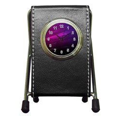 Purple Wallpaper Pen Holder Desk Clocks