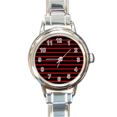 Red And Black Horizontal Lines And Stripes Seamless Tileable Round Italian Charm Watch by Amaryn4rt