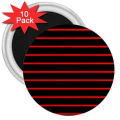 Red And Black Horizontal Lines And Stripes Seamless Tileable 3  Magnets (10 Pack)  by Amaryn4rt