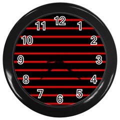 Red And Black Horizontal Lines And Stripes Seamless Tileable Wall Clocks (black)