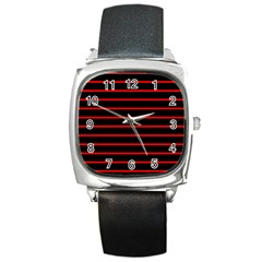 Red And Black Horizontal Lines And Stripes Seamless Tileable Square Metal Watch by Amaryn4rt