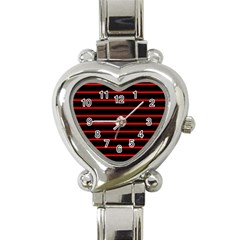 Red And Black Horizontal Lines And Stripes Seamless Tileable Heart Italian Charm Watch by Amaryn4rt