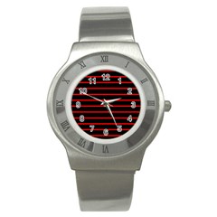 Red And Black Horizontal Lines And Stripes Seamless Tileable Stainless Steel Watch