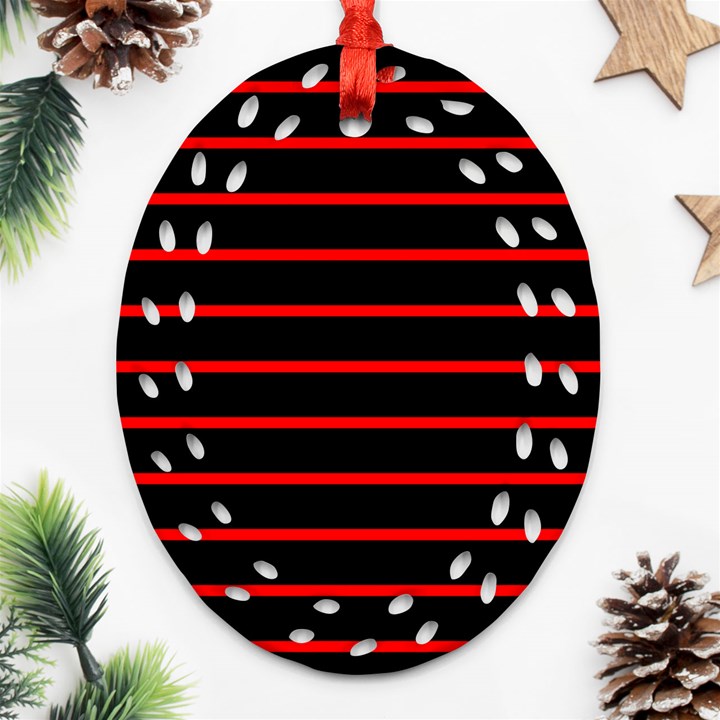 Red And Black Horizontal Lines And Stripes Seamless Tileable Ornament (Oval Filigree)