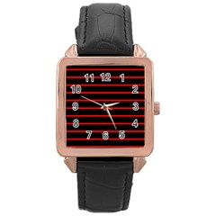 Red And Black Horizontal Lines And Stripes Seamless Tileable Rose Gold Leather Watch 