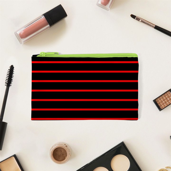 Red And Black Horizontal Lines And Stripes Seamless Tileable Cosmetic Bag (XS)