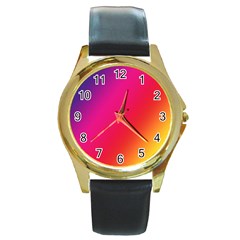 Rainbow Colors Round Gold Metal Watch