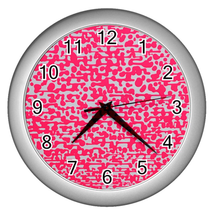 Template Deep Fluorescent Pink Wall Clocks (Silver) 