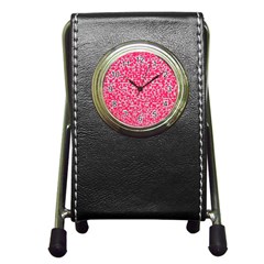 Template Deep Fluorescent Pink Pen Holder Desk Clocks by Amaryn4rt