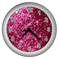 Pink Glitter Wall Clocks (silver)  by Amaryn4rt