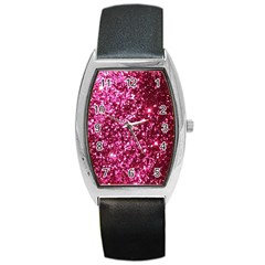 Pink Glitter Barrel Style Metal Watch