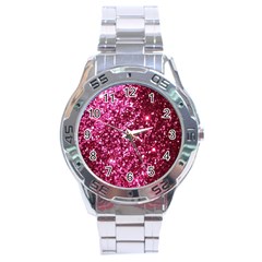 Pink Glitter Stainless Steel Analogue Watch