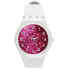 Pink Glitter Round Plastic Sport Watch (m) by Amaryn4rt