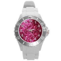 Pink Glitter Round Plastic Sport Watch (l) by Amaryn4rt