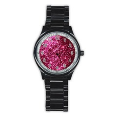 Pink Glitter Stainless Steel Round Watch