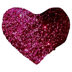 Pink Glitter Large 19  Premium Flano Heart Shape Cushions