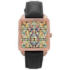 Retro Pattern Abstract Rose Gold Leather Watch 